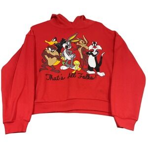 Looney Tunes Hoodie Men's Large Red That's All Folks Graphic Retro